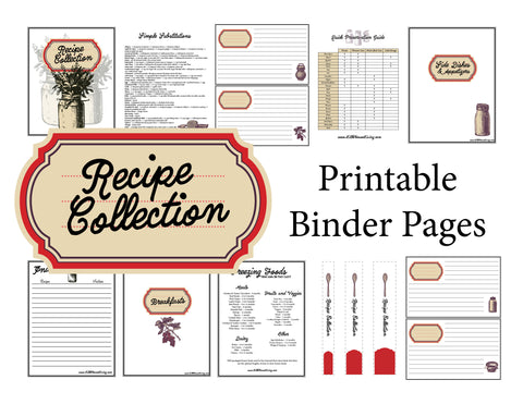 Old Fashioned Red Recipe Binder Pages (Instant Download)